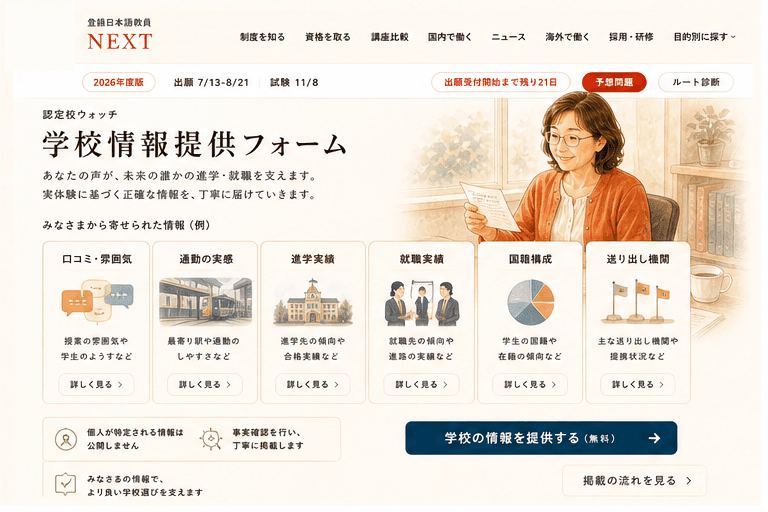 認定校情報提供フォーム向けに、提供された学校情報を項目ごとに整理するビジュアル。