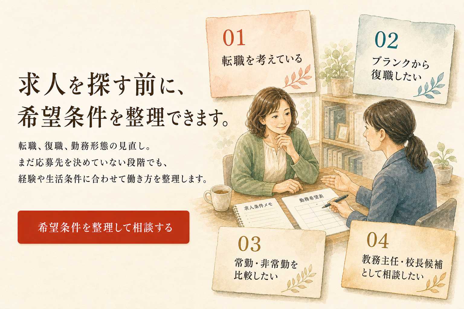 転職・復職・働き方の相談場面。