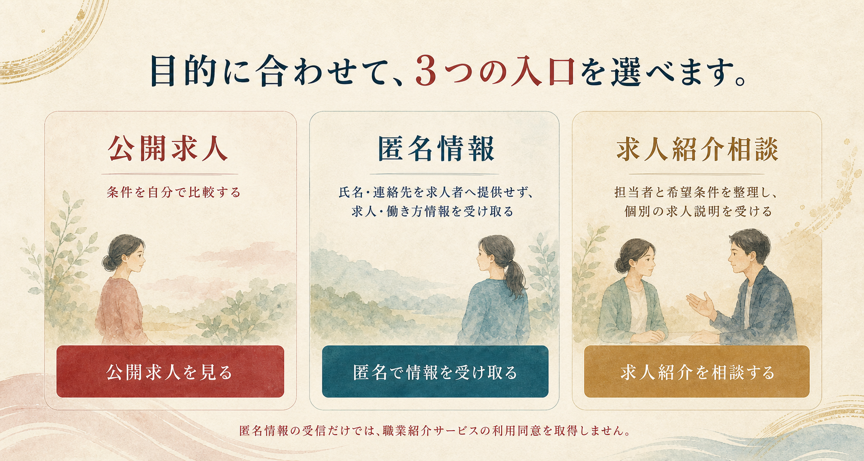 公開求人・匿名情報・求人紹介相談の使い分け
